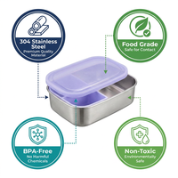 Nouveauté, boîte à lunch OEM en acier inoxydable 304, 800 ml, avec couvercle en silicone et séparateur amovible, récipient alimentaire réutilisable, boîte bento