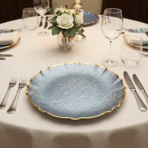 Sottopiatti in Vetro da 13 Pollici con <span class=keywords><strong>Bordo</strong></span> Floreale Elegante, Finitura Martellata e <span class=keywords><strong>Bordo</strong></span> Dorato, Eco-Friendly, per Decorazioni da Tavola per Matrimoni ed Eventi - Product Image 3