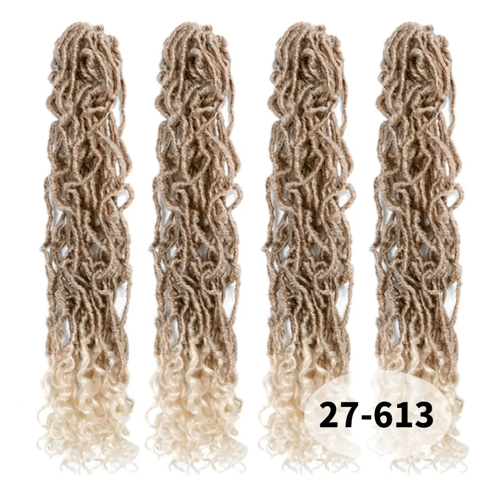 24Inch Prachtige Zachte Locs Met Krul End Natuurlijke Golvend Godin Faux Locs Haak Hair Extensions Synthetische Vlechten Haar