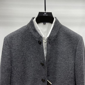 Veste ajustée de luxe pour homme en mélange de laine, <span class=keywords><strong>col</strong></span> <span class=keywords><strong>Mao</strong></span>, simple boutonnage, avec ourlet texturé - Product Image 3