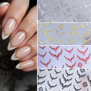 Autocollants pour ongles de style français en forme de V avec estampage à chaud vintage, faciles à appliquer, autocollants pour nail art, pour manucure DIY en salon - Product Image 2