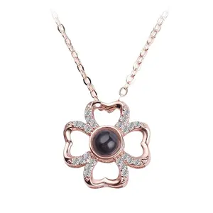 Personnalisé fleur bijoux amitié couple pour toujours femmes pendentif 100 langue je t'aime collier argent