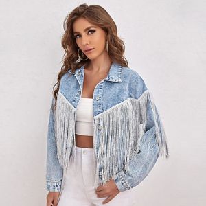 Spot all'ingrosso giacca di jeans moda nappa bavero fiore fritto giacca di jeans da <span class=keywords><strong>donna</strong></span> - Product Image 3
