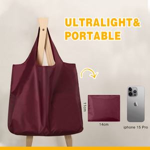 Sac fourre-tout en polyester réutilisable et écologique personnalisé, pliable, pour les courses et les fruits, avec ruban et poignée en corde - Product Image 4