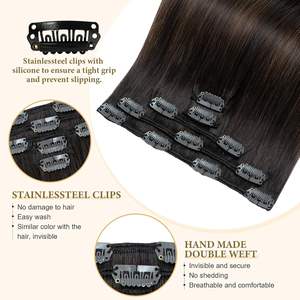 Extensiones de Cabello Remy Lanrui con Clip, Lisas Naturales, <span class=keywords><strong>Balayage</strong></span> Marrón <span class=keywords><strong>Castaño</strong></span> <span class=keywords><strong>Oscuro</strong></span>, Tejido Doble a Máquina Brasileño, Doble Trama - Product Image 3
