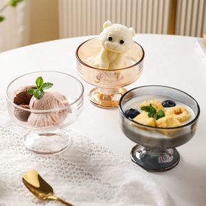 Mini bol de service à la crème glacée en cristal Gris ambré Bol à dessert à petits pieds Pudding Yaourt Milkshake Salade de fruits Tasse à boisson mélangée - Product Image 1