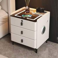 Table basse moderne avec dessus en verre et éclairage LED miniature, 3 tiroirs, charge sans fil, meubles intelligents pour la maison, pour la chambre à coucher, le salon et le chevet