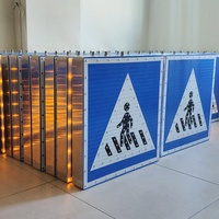Panneau de signalisation routière carré bidirectionnel, panneau d'avertissement de circulation clignotant à LED, panneau d'arrêt de circulation alimenté par énergie solaire, panneaux de sécurité routière pour passage piétonnier éclairés