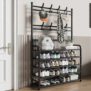 Manufacturer Black Color Coat Rack Entryway Organizer Modern Style <b>Hall</b> Tree with Shoe Shelf Multi-function Hatstand - Product Image 6