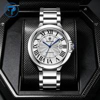Montre mécanique pour homme en acier inoxydable, mouvement 2813, cadran à chiffres romains, étanche, marque haut de gamme, affichage à aiguilles, couronne