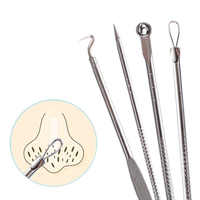 Kit professionnel d'extraction de points noirs et d'acné – 4 aiguilles pour soins de la peau et élimination des comédons