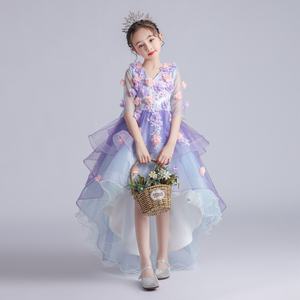 Robe de bal violette pour filles Robe de mariage à fleurs pour enfants Piano Performance Outfit Fluffy Gaze Dentelle <span class=keywords><strong>D</strong></span>écorée Fleur Fée Été - Product Image 1