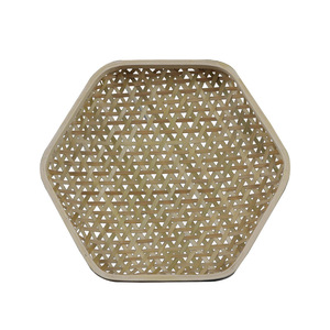 Hexagonal Bamboo Woven <b>Basket</b> Natural Color Handmade Kitchen Storage Fruit Vegetable Drain <b>Tray</b> Polygon Shape - Product Image 4