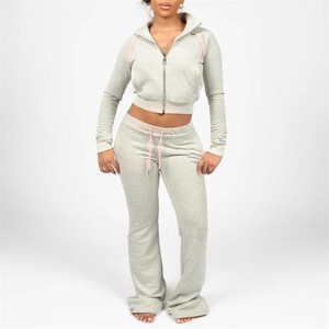 Completi Sportivi Casual Autunnali da Donna in Due Pezzi, Top Corto con Zip a Maniche Lunghe e Pantaloni con Coulisse, Tute alla Moda - Product Image 3