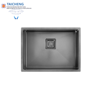 Évier de cuisine encastré à cuve unique en acier inoxydable 304 noir PVD 587x435mm, fait main, avec cuve rectangulaire et robinet à siphon carré