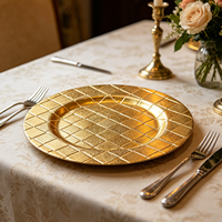 Assiettes de Présentation Classiques en Plastique PP Personnalisables OEM, Dorées Effet Diamant, Texture Matelassée, Durables, Non Toxiques, Grandes Commandes pour Événements