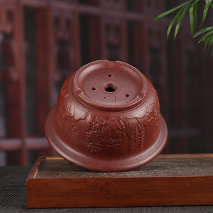 <span class=keywords><strong>Pot</strong></span> de fleurs rond en Zisha à motif en relief antique, vente en gros, jardinière en argile violette multi-plantes pour arrangements bonsaïs mixtes - Product Image 4