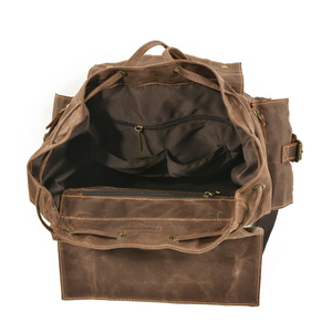 <span class=keywords><strong>Mochila</strong></span> <span class=keywords><strong>Vintage</strong></span> de Lona Encerada para Viajes y Motociclismo con Detalles en Cuero Genuino - Product Image 5