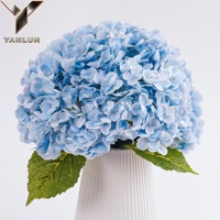 Bunga Hydrangea Biru Buatan Besar dari Lateks dengan Daun untuk Dekorasi Meja Rumah dan Pernikahan