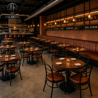Juego de Muebles para Restaurante Ron Group, Asientos Tapizados en Cuero, Mesa Cuadrada de Madera Sólida, Sillas Personalizadas