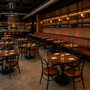 Ensemble de mobilier Ron Group : banquette en cuir rembourrée, table carrée en bois massif, chaise personnalisée – Ensemble commercial pour <span class=keywords><strong>restaurant</strong></span> - Product Image 2