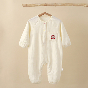 Vêtements une pièce pour bébé, vêtements de printemps et d'automne en gaze de coton pur à manches longues, broderie de dessins animés - Product Image 1