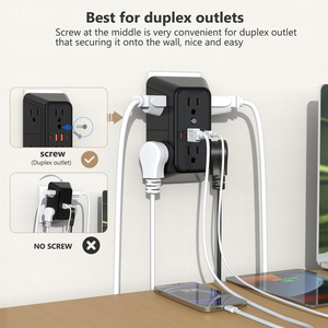Regleta de Enchufes Extensible de Pared con 3 Tomas de CA Universales y Puertos de Carga USB-A y USB-C 5V2.1A, Adaptador de Corriente - Product Image 5