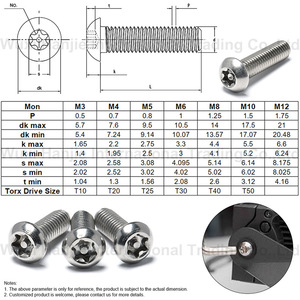 M6 X 1.0 X 12mm <strong>Security</strong> Machine Screw Button <strong>Torx</strong> Pin Head <strong>Torx</strong> with Pin Button Head <strong>Security</strong> Screws - Product Image 2
