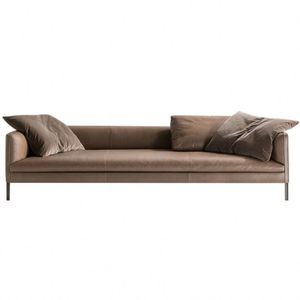Design minimalista <span class=keywords><strong>italiano</strong></span> divano a 3 posti moderno in vera pelle con morbidi cuscini in spugna <span class=keywords><strong>e</strong></span> gambe in metallo per soggiorno - Product Image 1