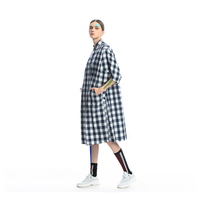 Tongrui le nouveau 2021 surdimensionné marine blanc carreaux mi-longueur été femmes robe de merde