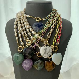 <span class=keywords><strong>BD</strong></span>- B5277 grande pierre pendentif collier coeur perle d'eau douce chaîne collier fin luxe collier bijoux femmes - Product Image 1