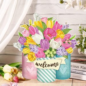 New cross-border <b>spring</b> wooden flower hanging tag for front door, home use, farmhouse, wall, porch <b>decoration</b>, craft pendant - Product Image 2