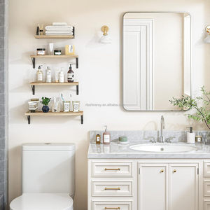 4パック16.5インチウッドスチール壁取り付けフローティング棚収納ラック耐水性ヘビーデューティモダンデザインバスルーム用 - Product Image 4