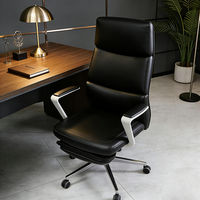 Chaise de bureau exécutive ergonomique en cuir inclinable à 140 degrés, dossier haut, base pivotante chromée, repose-pieds rétractable, pour la maison et le bureau