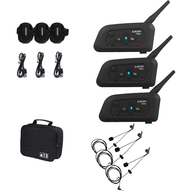 XINOWY 3pcs V4C Motorcycle Referee Headphones BT Intercom Full Duplex 1200m Football In-Ear Headphones With Handbag Intercom