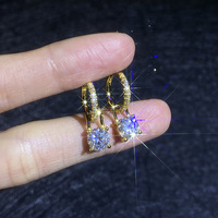 Anting-anting gantung moissanite potongan bulat 2CT mungil, dapat dilepas, VVS1 GRA, perak sterling 925 berlapis emas, 2-in-1, dapat digunakan untuk berbagai keperluan.
