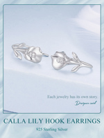 Boucles d'oreilles créoles en argent sterling 925 étincelantes Calla Lily Crochets d'oreille en forme de fleur brillante à la mode