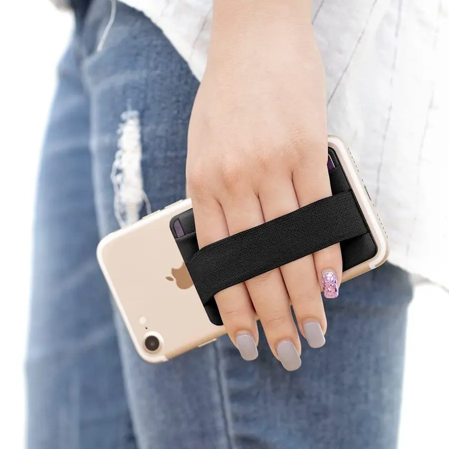 Sarung Ponsel Kartu Kredit dengan Tutup Aman 3M, Dompet Lengket Tali Jari Ponsel Perekat Kartu ID untuk iPhone