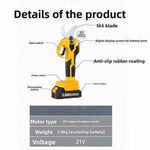 Sécateur électrique sans fil 2,8 Ah pour l'entretien des arbres, cisaille à branches portative, batterie au lithium, affichage numérique, pour jardinage et horticulture - Product Image 5