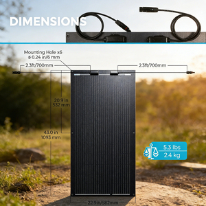 แผงโซลาร์เซลล์ Alecter Solar APH-P144 อเนกประสงค์ 100W 12V ประสิทธิภาพ 23% แบบยืดหยุ่น โมโนคริสตัลไลน์ น้ำหนักเบาพิเศษ สำหรับเรือและรถบ้าน - Product Image 2