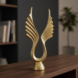 Jaffs Exports 46cm H X 9.5cm W X 23.5cm LGold Plated Aluminium Abstract Wing Sculpture Contemporary Art Decor Handmade - Product Image 3