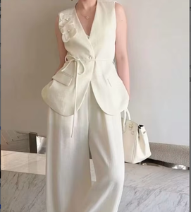 Elegante Conjunto de Dos Piezas <span class=keywords><strong>para</strong></span> <span class=keywords><strong>Mujer</strong></span> de <span class=keywords><strong>Oficina</strong></span>, Primavera, Antiarrugas, 100% Poliéster, Chaleco sin Mangas, Pantalones Largos, Moda <span class=keywords><strong>para</strong></span> el Trabajo - Product Image 3