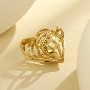 BS <strong>Steric</strong> 18K Gold Plated Stainless Steel Earrings Trendy Hollow Heart Fashion Stud RING with Geometric Bezel Setting - Product Image 2