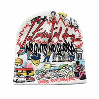Bonnet vintage imprimé bande dessinée, bonnet d'hiver à motif lettres graffiti, style streetwear Y2K, unisexe, pour tous les jours