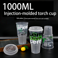 Gobelet à injection épaissi haute transparence 1000 ml, large ouverture, jetable, pour boissons froides, impression personnalisée pour les commerces de boissons