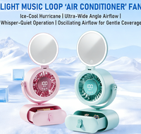 Ventilador de Aire Acondicionado Portátil con Luz LED y Espejo de Maquillaje, Ventilador Personal Recargable para Escritorio, Oficina y Viajes