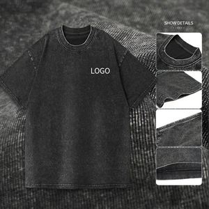 เสื้อยืดคอตตอนถักลายวินเทจสไตล์ย้อมสีแบบแอซิดวอช พิมพ์โลโก้ได้ตามต้องการ สำหรับผู้ชาย ทรงโอเวอร์ไซส์ ผ้าหนา 100% คอตตอน  รักษ์โลก ซึมซับเหงื่อได้ดี - Product Image 3