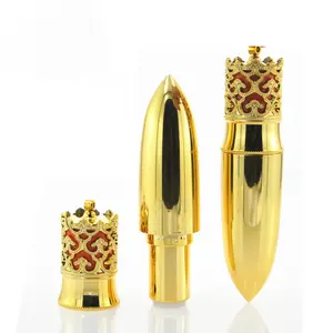 Factory Customized Low MOQ High Quality Luxury Electroplated Gold Empty Round Bullet With Crown Lipstick Tube
