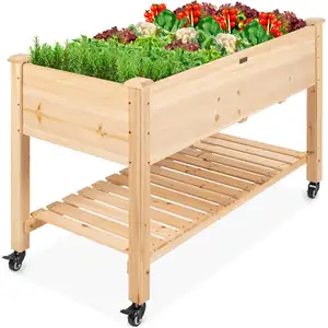 2024 New Style Wooden Raised Garden Bed Movable Planter Box For Flowers Vegetables With Lockable Wheels