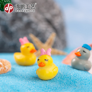 Figurines de canard de dessin animé jaunes avec nœud rose, gris avec chapeau bleu, décor animal miniature, ornements de jardin - Product Image 4
